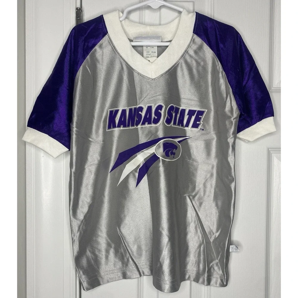 NCAA Youth Kansas State Vintage Jersey Shirt Silver‎ Purple Size 6-8 New